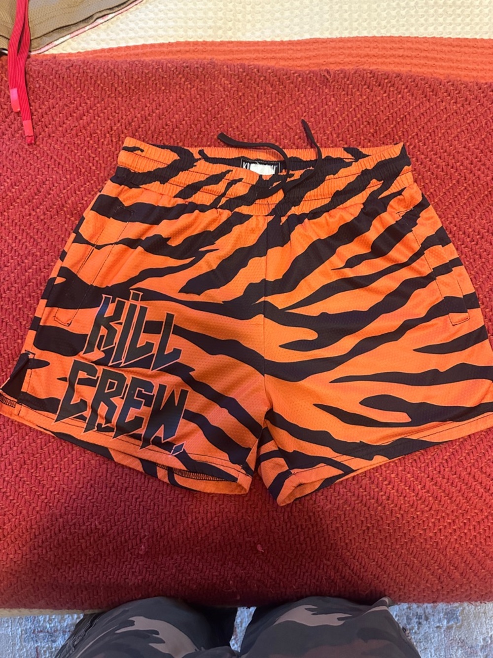 Kill Crew Orange and Black Tiger-Print Athletic Shorts